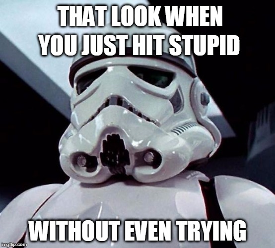 It's so easy... | THAT LOOK WHEN; YOU JUST HIT STUPID; WITHOUT EVEN TRYING | image tagged in stormtrooper,that look,that face you make when,stupidity,nailed it | made w/ Imgflip meme maker