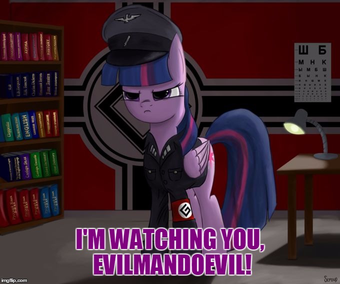 I'M WATCHING YOU, EVILMANDOEVIL! | image tagged in twilight sparkle as a grammar nazi | made w/ Imgflip meme maker
