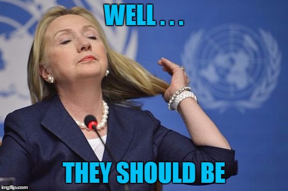 Hillary | WELL . . . THEY SHOULD BE | image tagged in hillary | made w/ Imgflip meme maker
