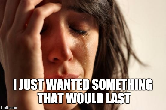 First World Problems Meme | I JUST WANTED SOMETHING THAT WOULD LAST | image tagged in memes,first world problems | made w/ Imgflip meme maker
