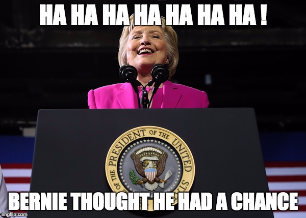 Hillary Clinton | HA HA HA HA HA HA HA ! BERNIE THOUGHT HE HAD A CHANCE | image tagged in hillary clinton | made w/ Imgflip meme maker