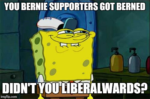 Don't You Squidward Meme | YOU BERNIE SUPPORTERS GOT BERNED; DIDN'T YOU LIBERALWARDS? | image tagged in memes,dont you squidward | made w/ Imgflip meme maker