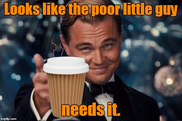 Leonardo Dicaprio Cheers Meme | Looks like the poor little guy needs it. | image tagged in memes,leonardo dicaprio cheers | made w/ Imgflip meme maker