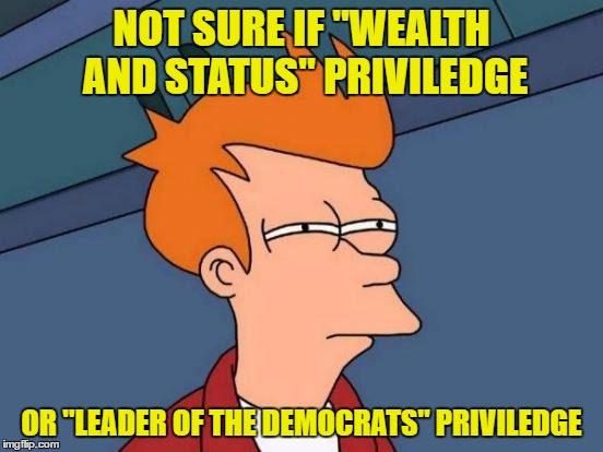 Futurama Fry Meme | NOT SURE IF "WEALTH AND STATUS" PRIVILEDGE OR "LEADER OF THE DEMOCRATS" PRIVILEDGE | image tagged in memes,futurama fry | made w/ Imgflip meme maker