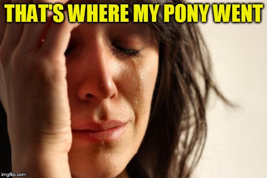 First World Problems Meme | THAT'S WHERE MY PONY WENT | image tagged in memes,first world problems | made w/ Imgflip meme maker