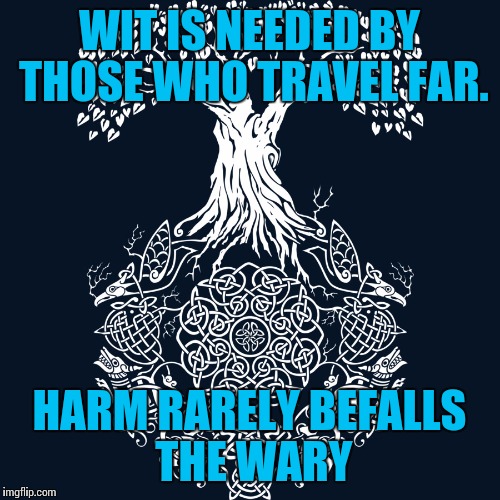 Odin says, #2 | WIT IS NEEDED BY THOSE WHO TRAVEL FAR. HARM RARELY BEFALLS THE WARY | image tagged in pagan,pagans,heathen,odin | made w/ Imgflip meme maker