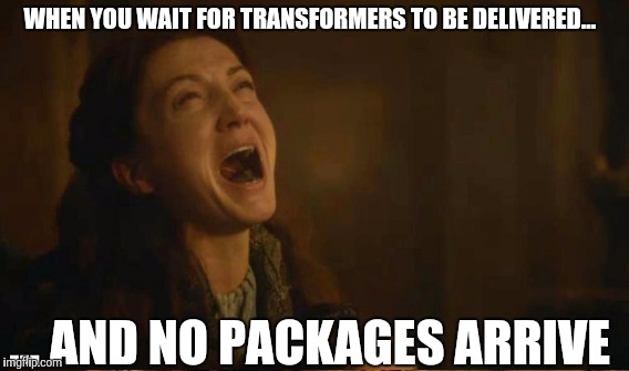 WHEN YOU WAIT FOR TRANSFORMERS TO BE DELIVERED... ... AND NO PACKAGES ARRIVE | made w/ Imgflip meme maker