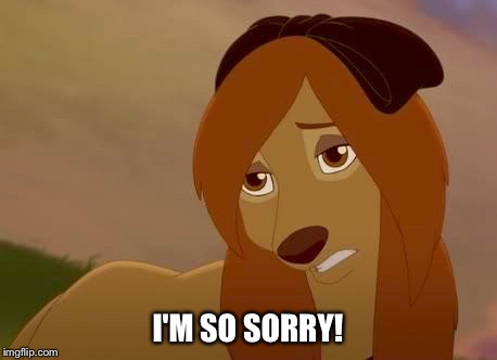I'm So Sorry! | I'M SO SORRY! | image tagged in dixie,memes,disney,the fox and the hound 2,reba mcentire,dog | made w/ Imgflip meme maker