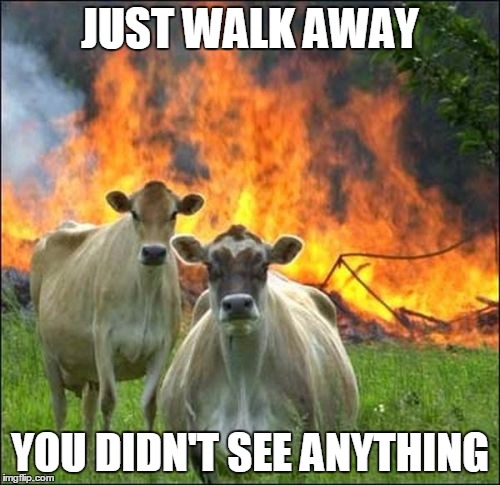 Evil Cows Meme | JUST WALK AWAY; YOU DIDN'T SEE ANYTHING | image tagged in memes,evil cows | made w/ Imgflip meme maker