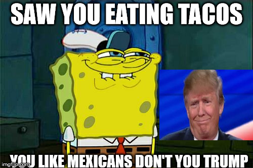 Don't You Squidward Meme | SAW YOU EATING TACOS; YOU LIKE MEXICANS DON'T YOU TRUMP | image tagged in memes,dont you squidward | made w/ Imgflip meme maker