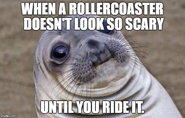 Awkward Moment Sealion Meme | WHEN A ROLLERCOASTER DOESN'T LOOK SO SCARY; UNTIL YOU RIDE IT. | image tagged in memes,awkward moment sealion | made w/ Imgflip meme maker