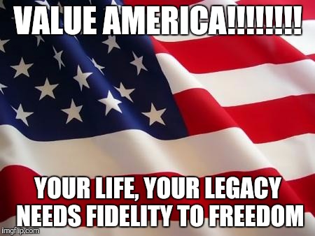 American flag | VALUE AMERICA!!!!!!!! YOUR LIFE, YOUR LEGACY NEEDS FIDELITY TO FREEDOM | image tagged in american flag | made w/ Imgflip meme maker
