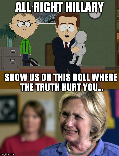 Show us where the mean old truth and facts touched you | ALL RIGHT HILLARY; SHOW US ON THIS DOLL WHERE THE TRUTH HURT YOU... | image tagged in memes,show me on this doll,hillary clinton for jail 2016,government corruption,fbi lacks conviction,lying to the american people | made w/ Imgflip meme maker