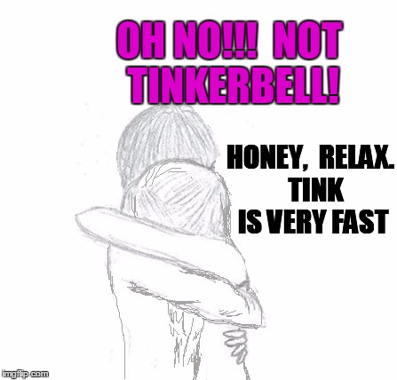 OH NO!!!  NOT TINKERBELL! HONEY,  RELAX.  TINK IS VERY FAST | image tagged in hold | made w/ Imgflip meme maker