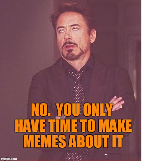 Face You Make Robert Downey Jr Meme | NO.  YOU ONLY HAVE TIME TO MAKE MEMES ABOUT IT | image tagged in memes,face you make robert downey jr | made w/ Imgflip meme maker