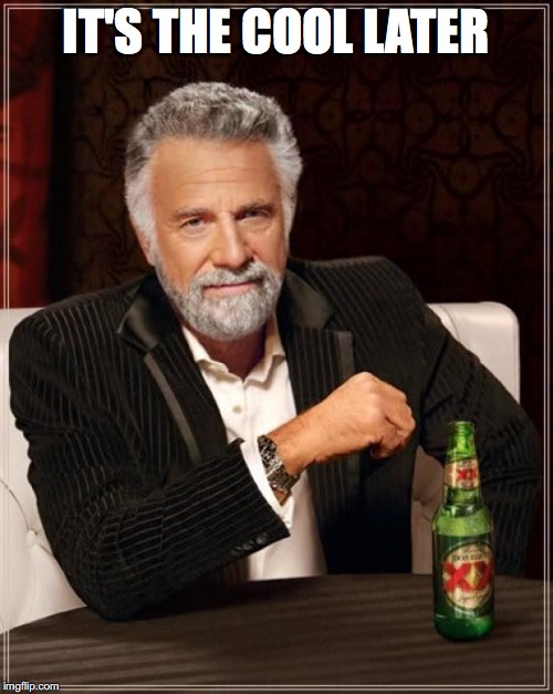 The Most Interesting Man In The World Meme | IT'S THE COOL LATER | image tagged in memes,the most interesting man in the world | made w/ Imgflip meme maker