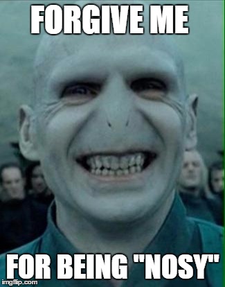 FORGIVE ME FOR BEING "NOSY" | image tagged in voldemort knows no nose | made w/ Imgflip meme maker