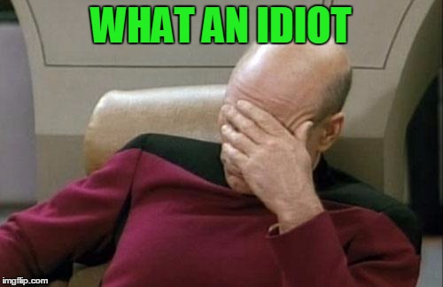 Captain Picard Facepalm Meme | WHAT AN IDIOT | image tagged in memes,captain picard facepalm | made w/ Imgflip meme maker