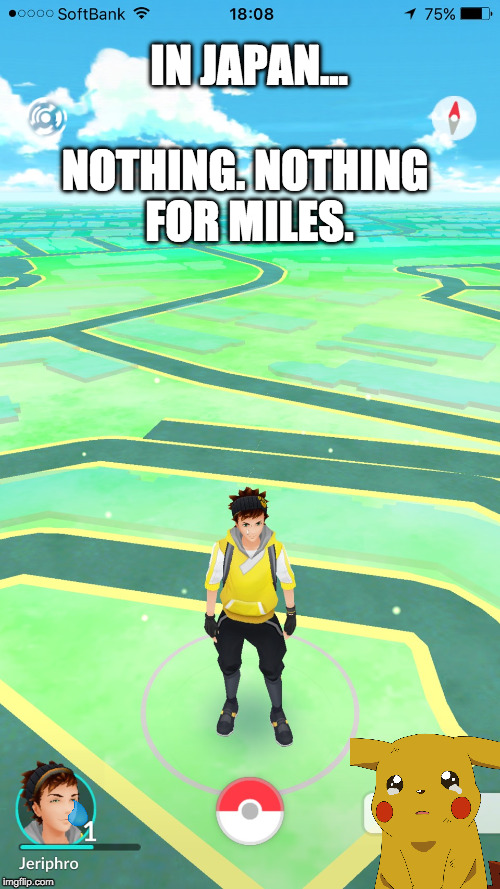 No Pokemon Go for Japan | NOTHING. NOTHING FOR MILES. IN JAPAN... | image tagged in pokemon go,japan,sad,tears,crying | made w/ Imgflip meme maker