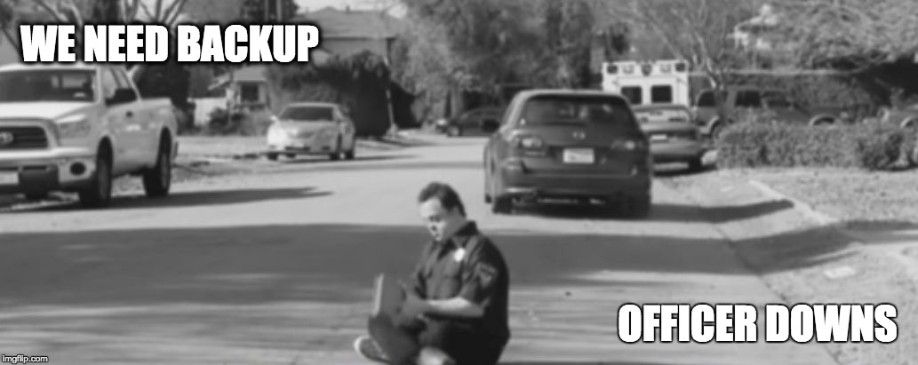 WE NEED BACKUP; OFFICER DOWNS | image tagged in officer downs | made w/ Imgflip meme maker