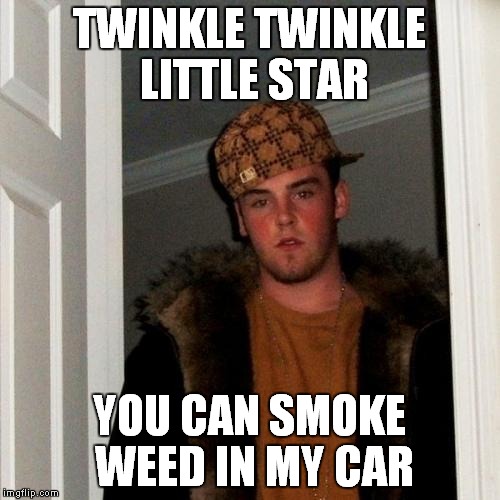 Scumbag Steve | TWINKLE TWINKLE LITTLE STAR; YOU CAN SMOKE WEED IN MY CAR | image tagged in memes,scumbag steve | made w/ Imgflip meme maker