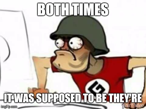 Grammer Nazi | BOTH TIMES IT WAS SUPPOSED TO BE THEY'RE | image tagged in grammer nazi | made w/ Imgflip meme maker