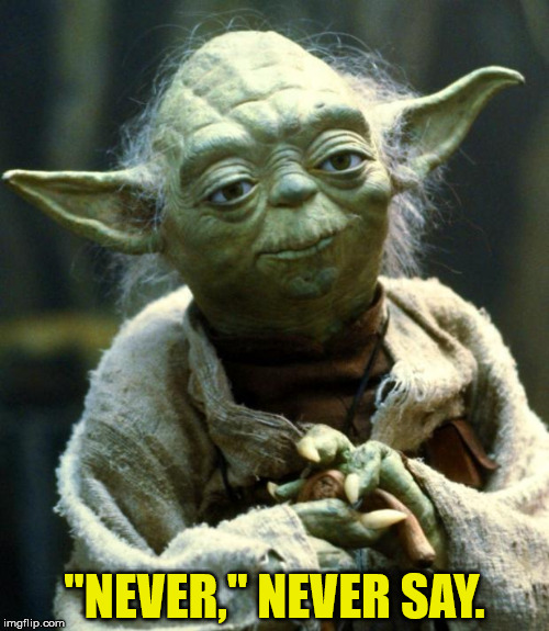 Star Wars Yoda Meme | "NEVER," NEVER SAY. | image tagged in memes,star wars yoda | made w/ Imgflip meme maker