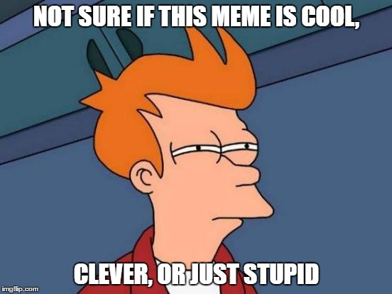 Futurama Fry | NOT SURE IF THIS MEME IS COOL, CLEVER, OR JUST STUPID | image tagged in memes,futurama fry | made w/ Imgflip meme maker