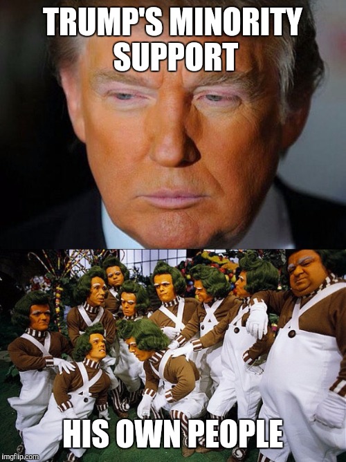 Trump's Minority Support |  TRUMP'S MINORITY SUPPORT; HIS OWN PEOPLE | image tagged in donald trump,trump,oompa loompa,president 2016,racism,dummy | made w/ Imgflip meme maker