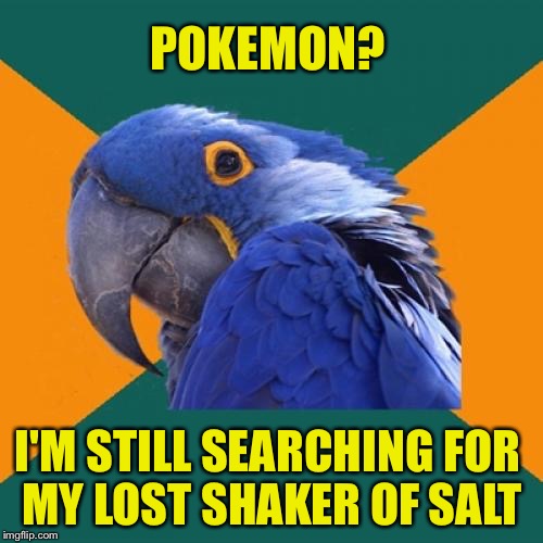 What's the big deal? |  POKEMON? I'M STILL SEARCHING FOR MY LOST SHAKER OF SALT | image tagged in memes,paranoid parrot,funny,pokemon go,margaritaville | made w/ Imgflip meme maker