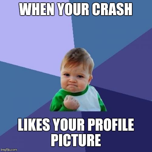 Success Kid Meme | WHEN YOUR CRASH; LIKES YOUR PROFILE PICTURE | image tagged in memes,success kid | made w/ Imgflip meme maker