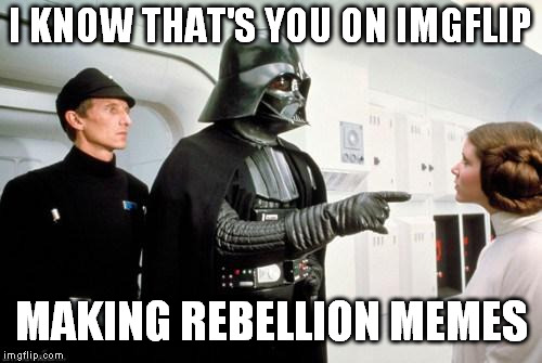 @twerkingprincess | I KNOW THAT'S YOU ON IMGFLIP; MAKING REBELLION MEMES | image tagged in darth vader leia | made w/ Imgflip meme maker