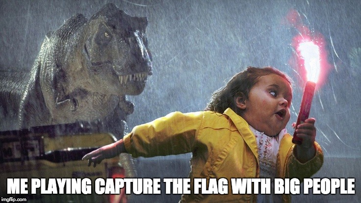 Panic | ME PLAYING CAPTURE THE FLAG WITH BIG PEOPLE | image tagged in funny meme | made w/ Imgflip meme maker