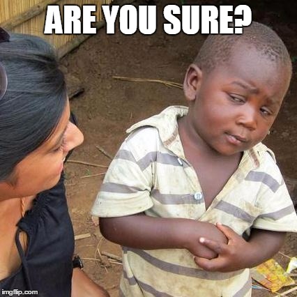 Third World Skeptical Kid Meme | ARE YOU SURE? | image tagged in memes,third world skeptical kid | made w/ Imgflip meme maker