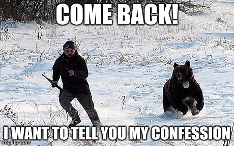 Confession Bear needs to tell his confession. Simple. | COME BACK! I WANT TO TELL YOU MY CONFESSION | image tagged in confession bear chasing,memes,confession bear | made w/ Imgflip meme maker