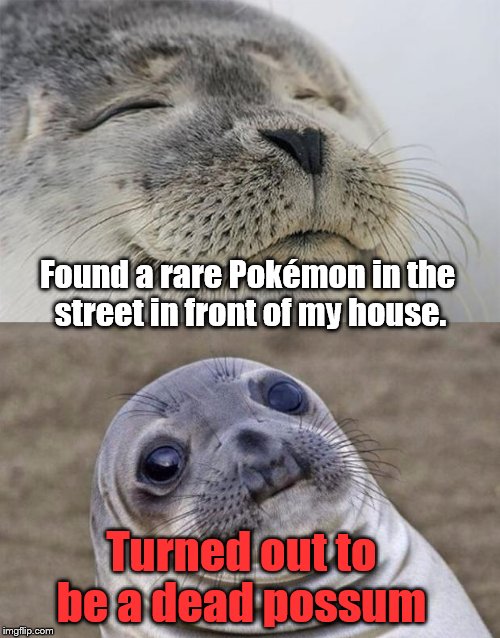 Possumon | Found a rare Pokémon in the street in front of my house. Turned out to be a dead possum | image tagged in memes,short satisfaction vs truth | made w/ Imgflip meme maker