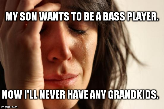 First World Problems Meme | MY SON WANTS TO BE A BASS PLAYER. NOW I'LL NEVER HAVE ANY GRANDKIDS. | image tagged in memes,first world problems | made w/ Imgflip meme maker