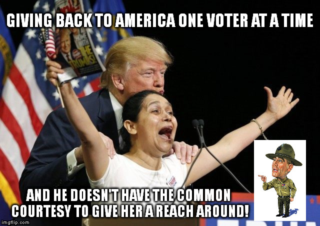 Trump giving back | GIVING BACK TO AMERICA ONE VOTER AT A TIME | image tagged in donald trump,election 2016,trump meme,trump president | made w/ Imgflip meme maker