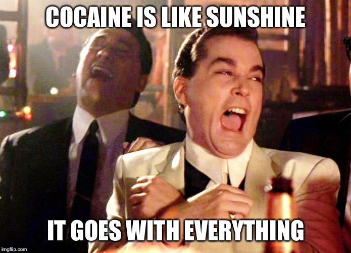 Good Fellas Hilarious | COCAINE IS LIKE SUNSHINE; IT GOES WITH EVERYTHING | image tagged in memes,good fellas hilarious | made w/ Imgflip meme maker