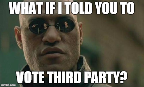 Matrix Morpheus Meme | WHAT IF I TOLD YOU TO; VOTE THIRD PARTY? | image tagged in memes,matrix morpheus | made w/ Imgflip meme maker