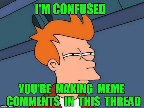 Futurama Fry Meme | I'M CONFUSED YOU'RE  MAKING  MEME  COMMENTS  IN  THIS  THREAD | image tagged in memes,futurama fry | made w/ Imgflip meme maker