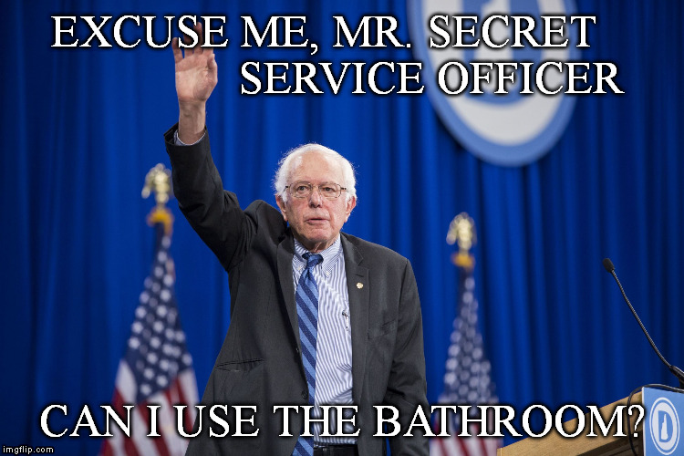 Bernie Sanders Can I UseThe Bathroom? | EXCUSE ME, MR. SECRET                  SERVICE OFFICER; CAN I USE THE BATHROOM? | image tagged in bernie sanders can i usethe bathroom | made w/ Imgflip meme maker