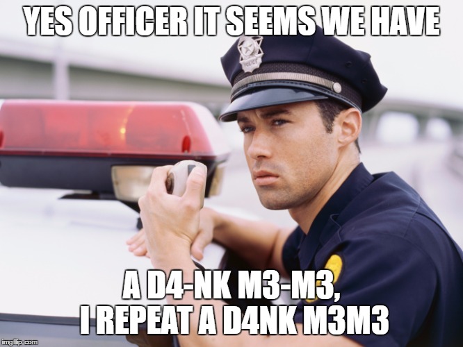 YES OFFICER IT SEEMS WE HAVE A D4-NK M3-M3, I REPEAT A D4NK M3M3 | made w/ Imgflip meme maker