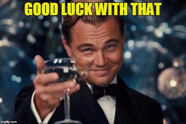 Leonardo Dicaprio Cheers Meme | GOOD LUCK WITH THAT | image tagged in memes,leonardo dicaprio cheers | made w/ Imgflip meme maker