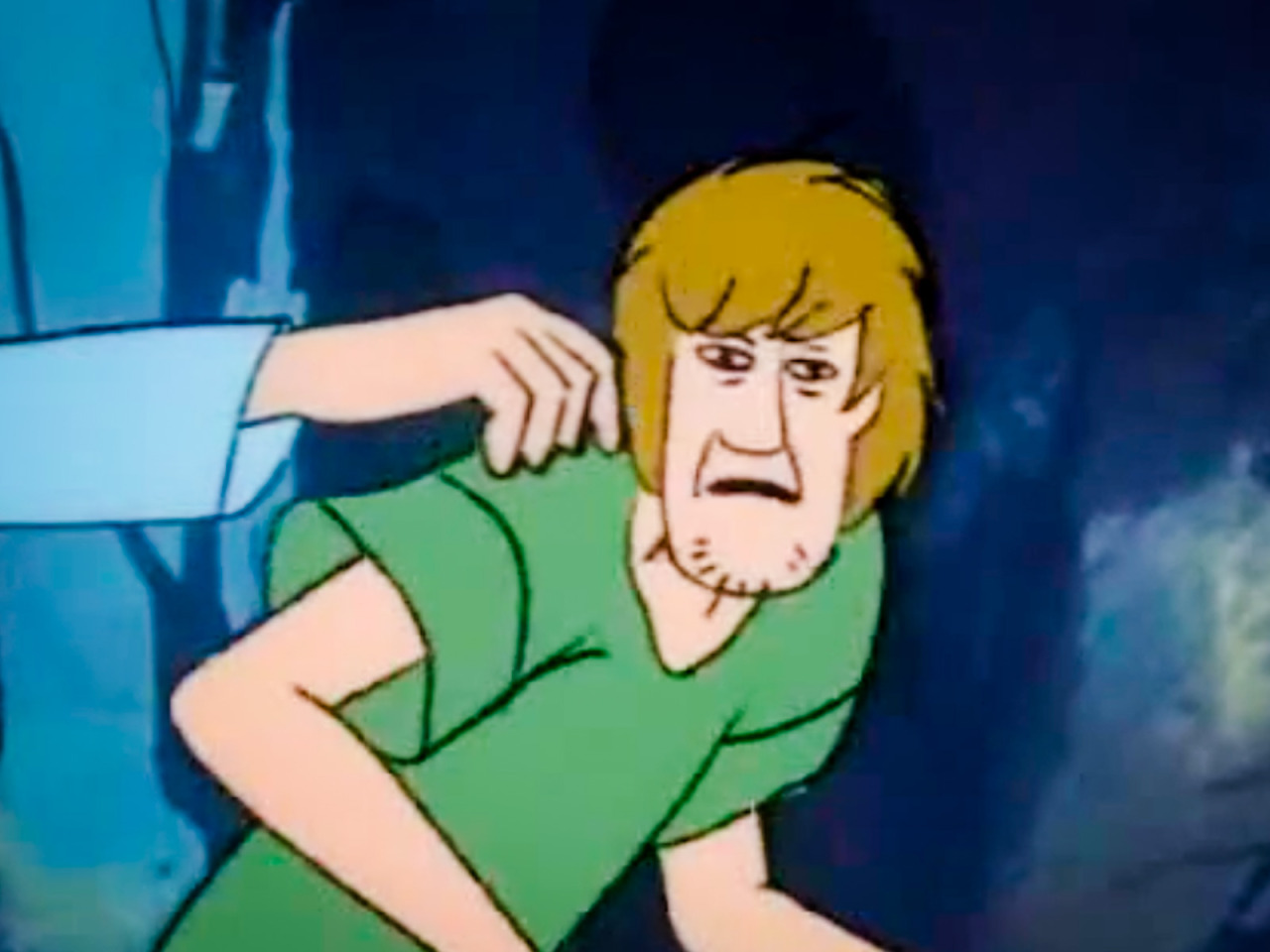 I saw this old screencap of Shaggy and had to draw Lucifer making the same face...
