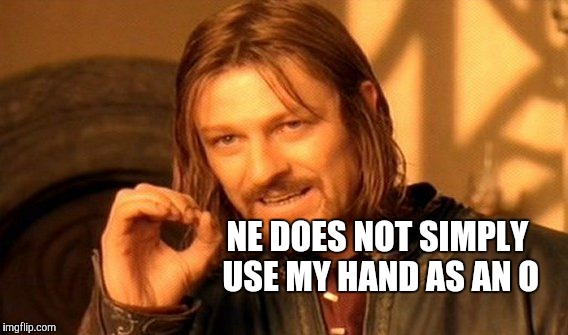 One Does Not Simply | NE DOES NOT SIMPLY USE MY HAND AS AN O | image tagged in memes,one does not simply,meme | made w/ Imgflip meme maker