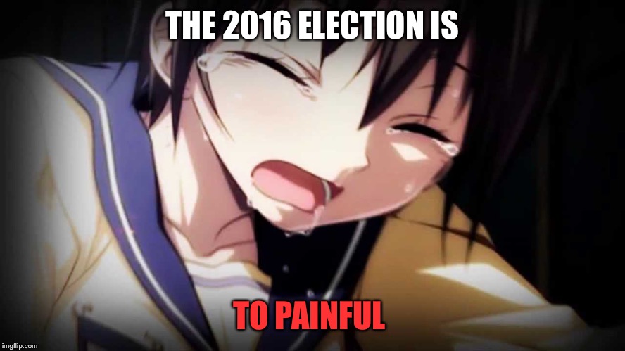 THE 2016 ELECTION IS; TO PAINFUL | image tagged in cry for cyber violence,brutal,election 2016 | made w/ Imgflip meme maker