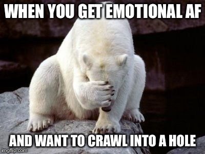 Bear face palm  | WHEN YOU GET EMOTIONAL AF; AND WANT TO CRAWL INTO A HOLE | image tagged in bear face palm | made w/ Imgflip meme maker