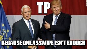 TP: Because one asswipe isn't enough | TP; BECAUSE ONE ASSWIPE ISN'T ENOUGH | image tagged in trump,pence,tp,asswipe | made w/ Imgflip meme maker