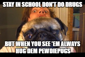 how's it going bro's | STAY IN SCHOOL
DON'T DO DRUGS; BUT WHEN YOU SEE 'EM
ALWAYS HUG DEM PEWDIEPUGS | image tagged in pewdiepie,edgar | made w/ Imgflip meme maker